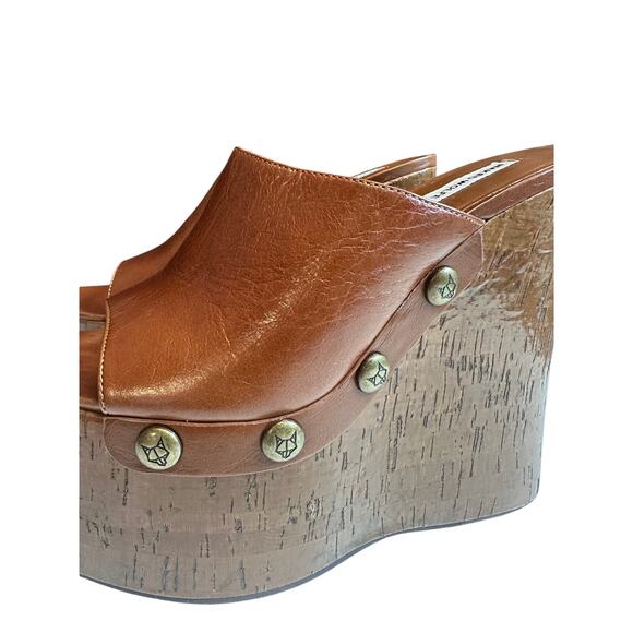 Naked Wolfe Womens 10 Tulip Tan Platform Wedge Mules Brown Leather Studded 70s - Picture 5 of 16